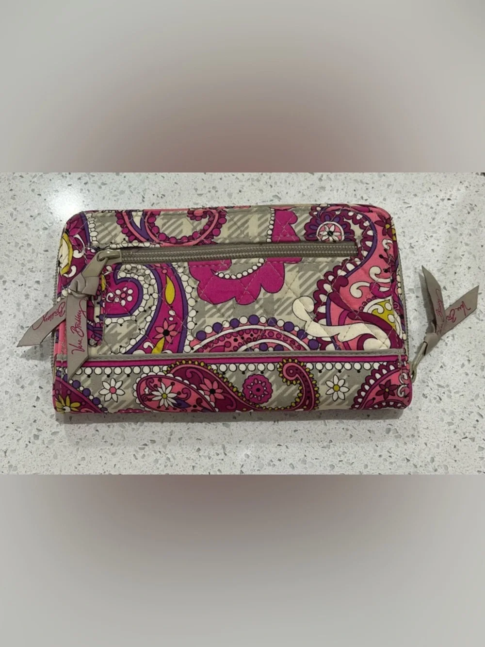 Vera Bradley Very Berry Paisley Double ID Wristlet Wallet Pink Turnlock Zip - Picture 2 of 7